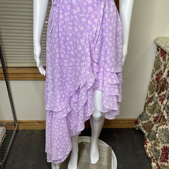 Lulu’s Cornelia Lavender Floral Print Ruffled Wrap Midi Dress - Picture 7 of 13